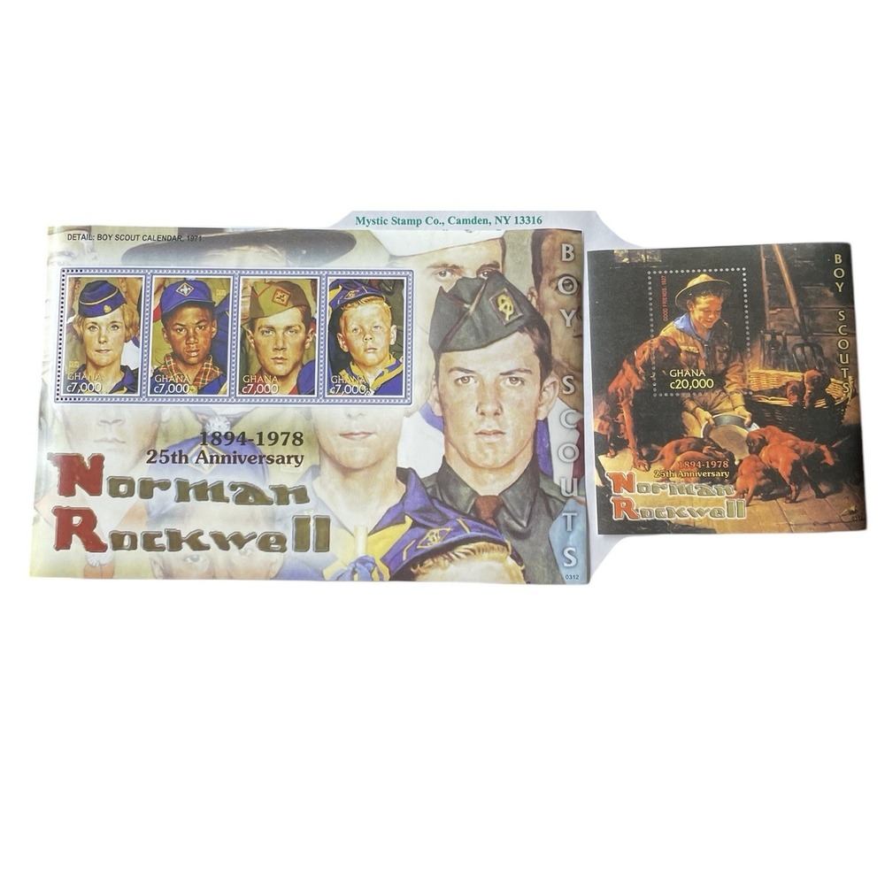 Norman‎ Rockwell Boy Scouts Ghana Stamp Set 25th Anniversary Mens Womens Size OS